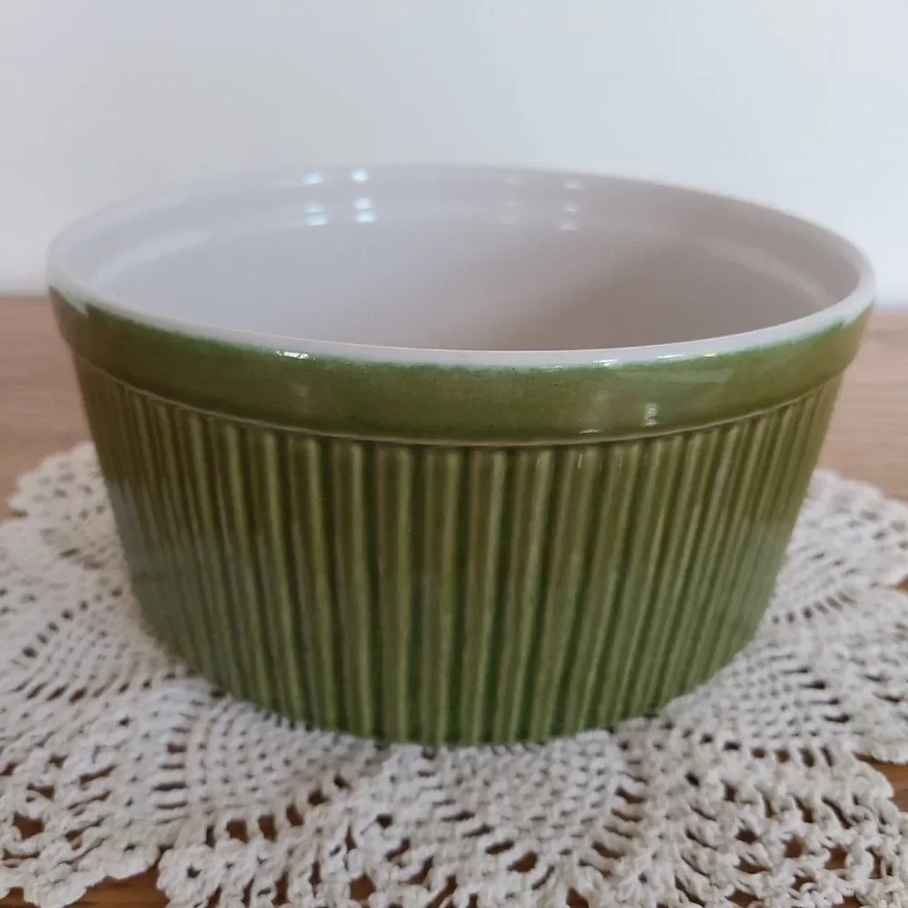 Over and Back Ceramic Soufflé Green Baking Dish Large Ramekin Made in Portugal